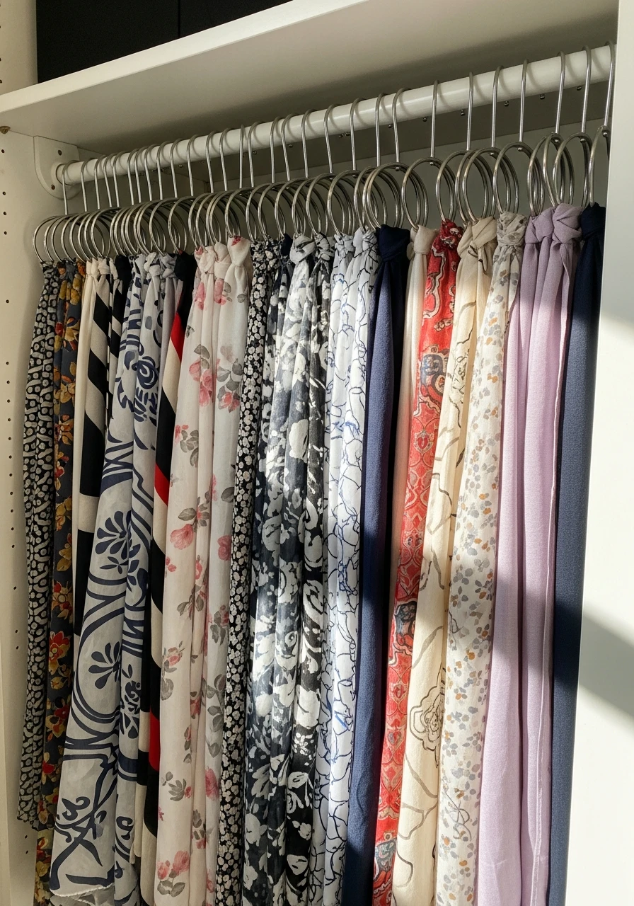Hang Delicate Scarves - 50 Genius Walk In Closet Organization Ideas for a High-End Look