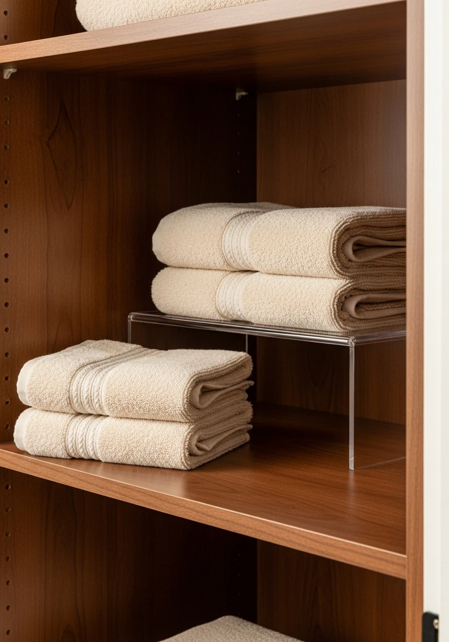 Use Shelf Risers - 50 Genius Walk In Closet Organization Ideas for a High-End Look