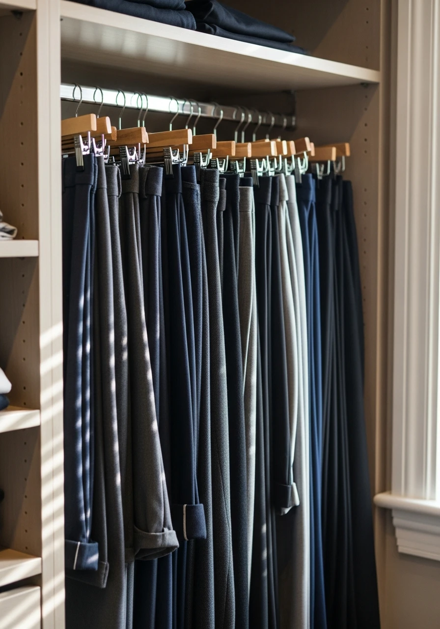 Hang Pants by Cuff - 50 Genius Walk In Closet Organization Ideas for a High-End Look