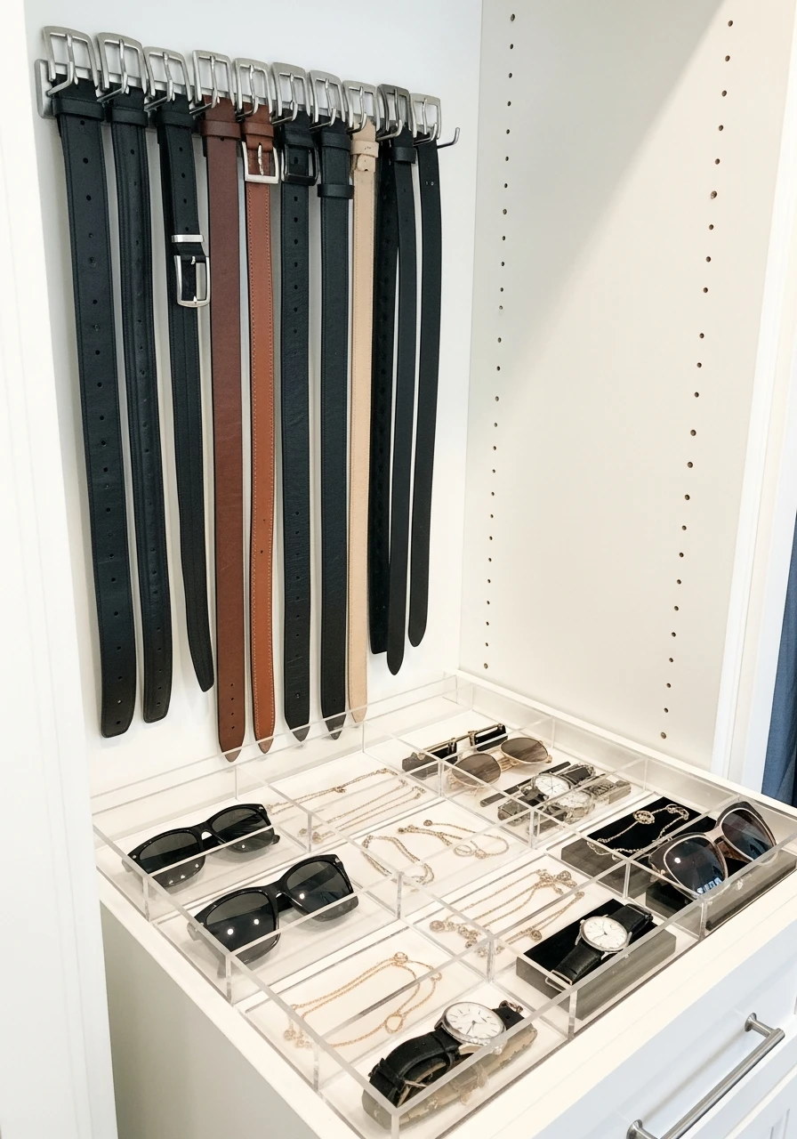 Create Accessory Zones - 50 Genius Walk In Closet Organization Ideas for a High-End Look