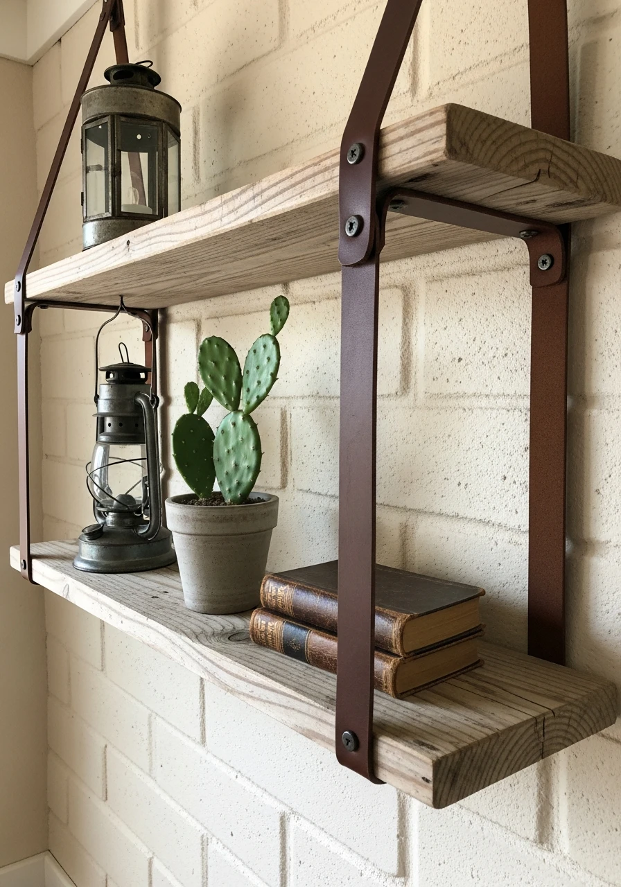 Shelves with Leather Straps - 50 Simple Ways to Get Western Home Decor Ranch Style