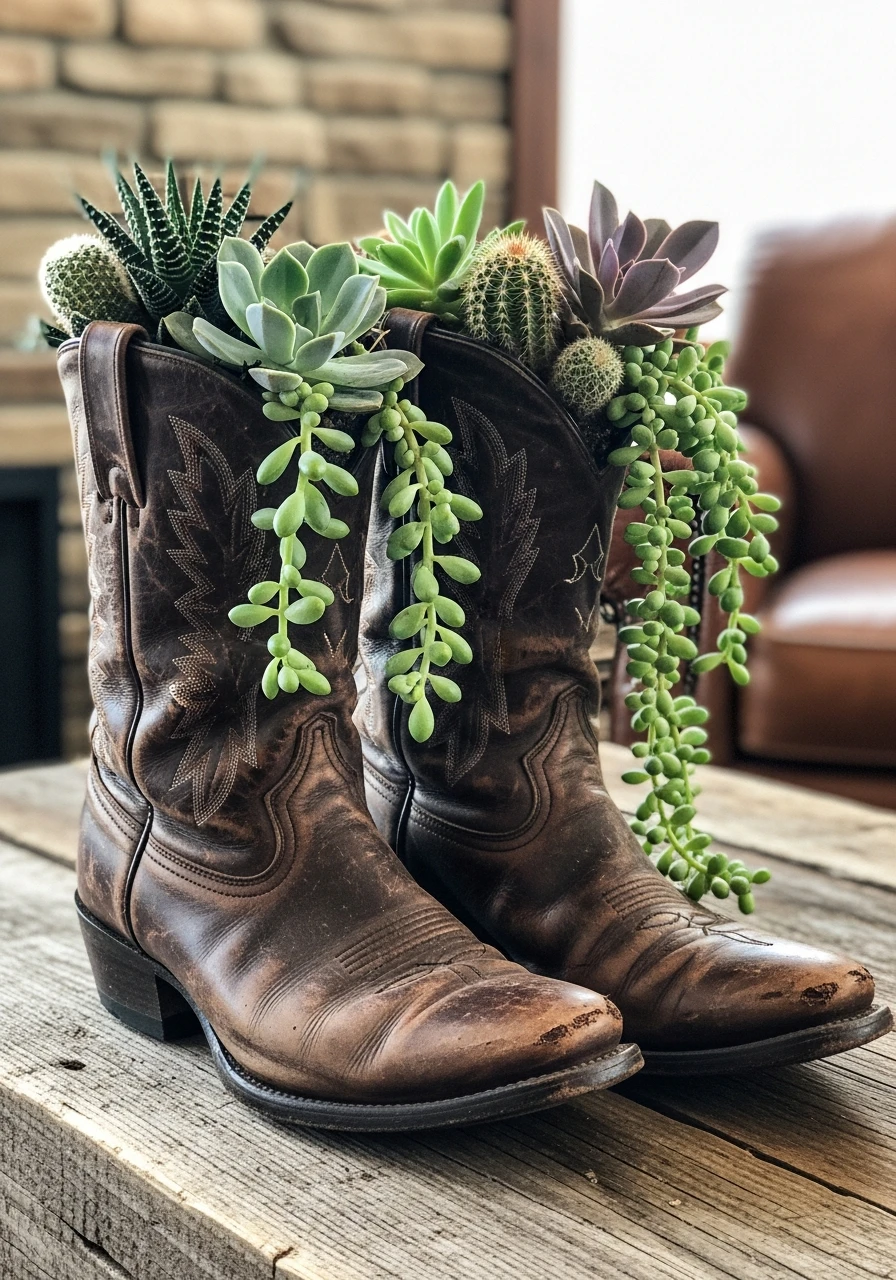 Use Boots as Planters - 50 Simple Ways to Get Western Home Decor Ranch Style