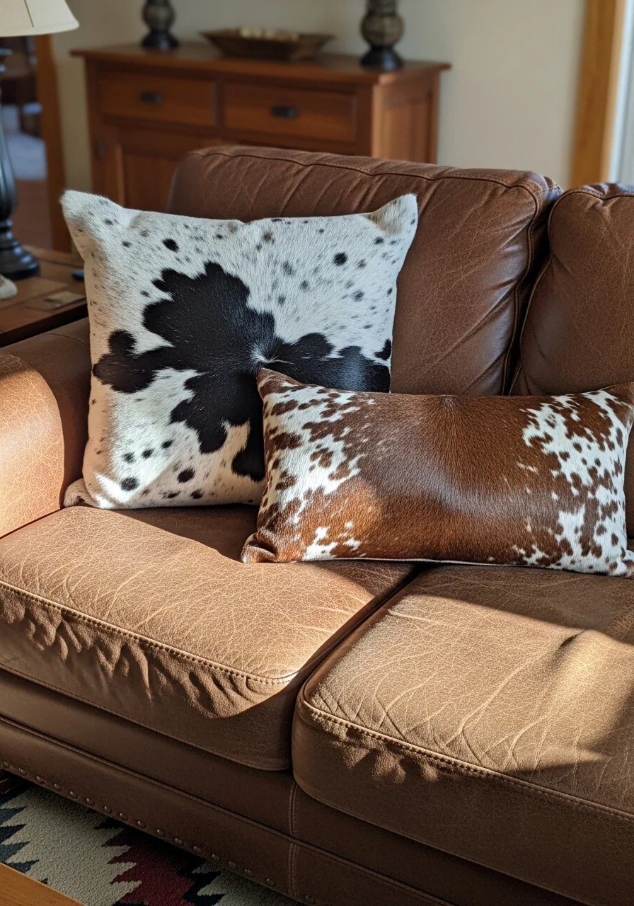 Cowhide Pattern Pillows - 50 Simple Ways to Get Western Home Decor Ranch Style