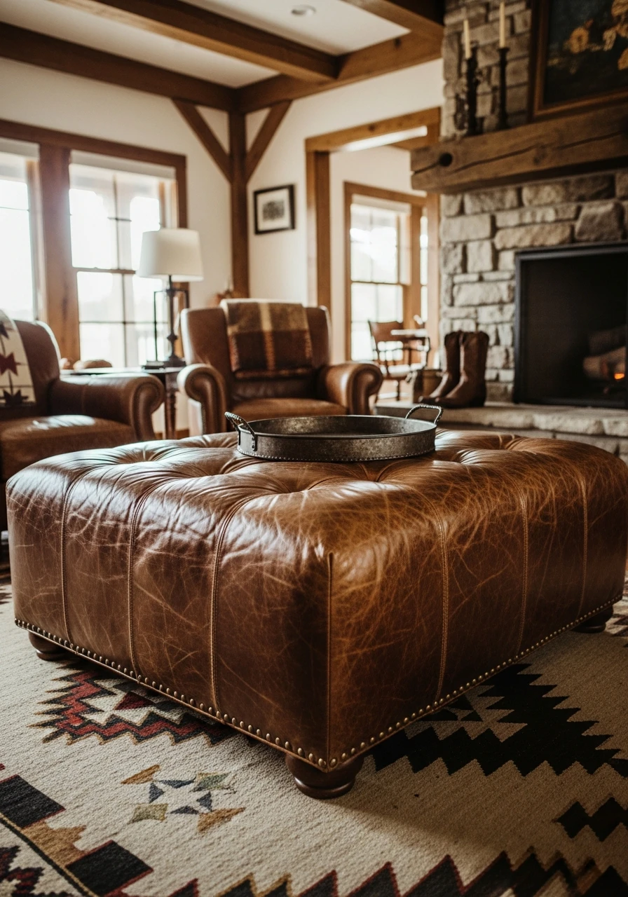Leather Ottoman Footstool - 50 Simple Ways to Get Western Home Decor Ranch Style