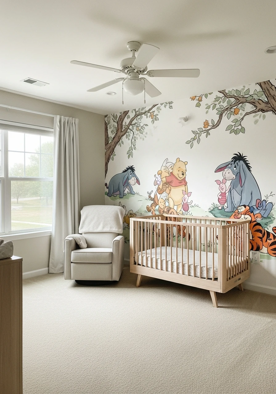 Pooh Friends Feature Wallpaper - 50 Adorable and High-End Ideas for Your Winnie the Pooh Nursery