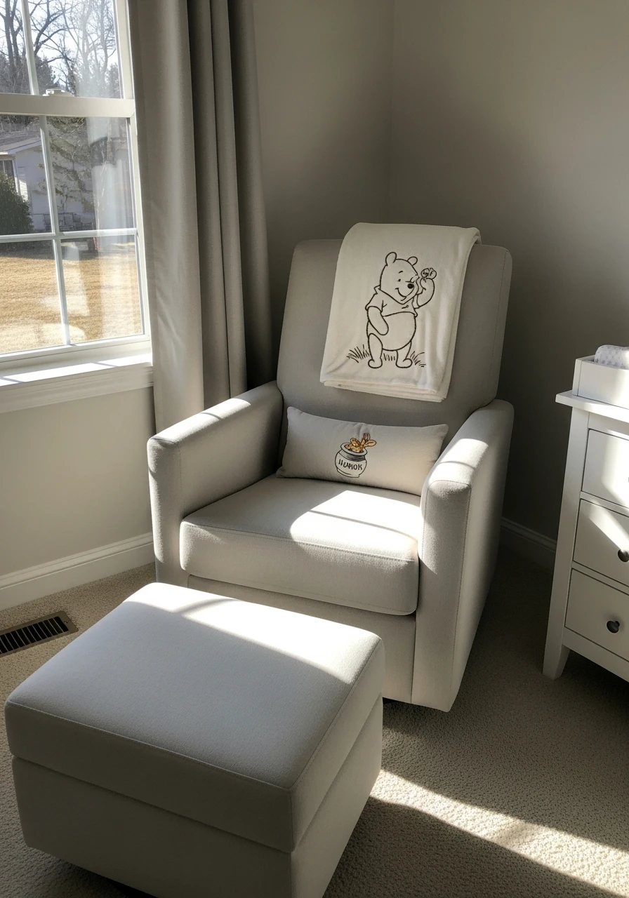 Glider with Pooh Accents - 50 Adorable and High-End Ideas for Your Winnie the Pooh Nursery