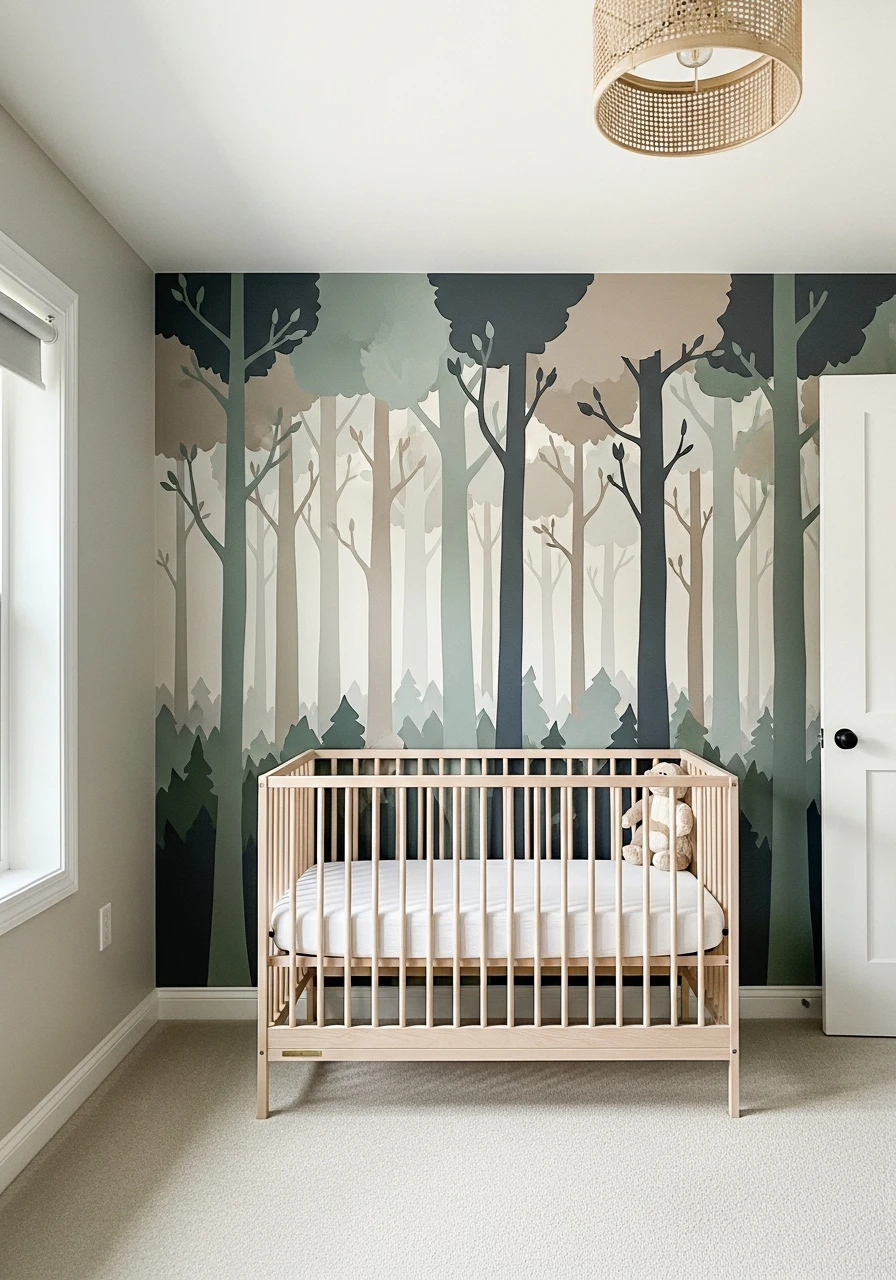Tree Mural Accent Wall - 50 Affordable Ideas for the Perfect Woodland Nursery