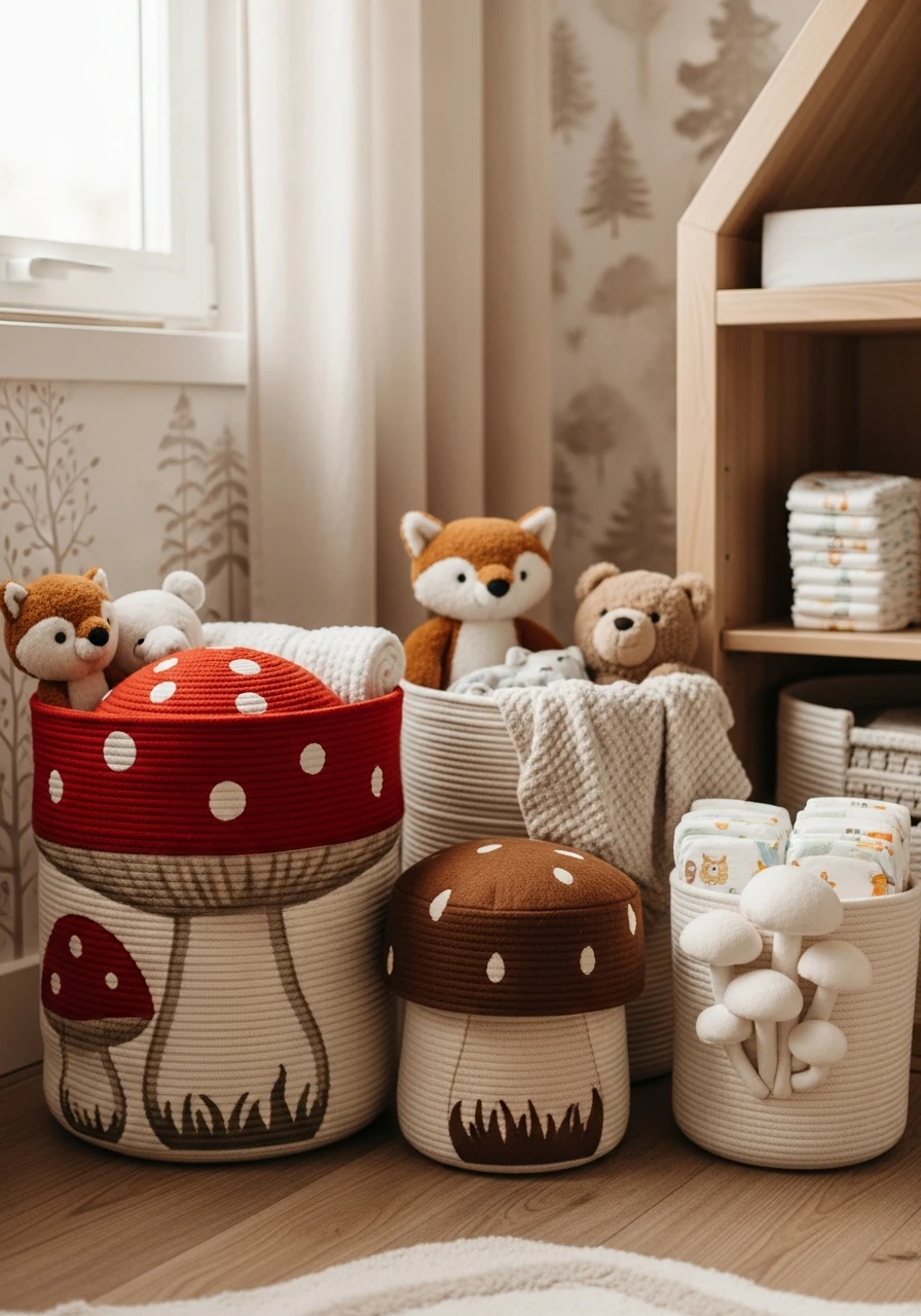 Mushroom Storage Baskets - 50 Affordable Ideas for the Perfect Woodland Nursery