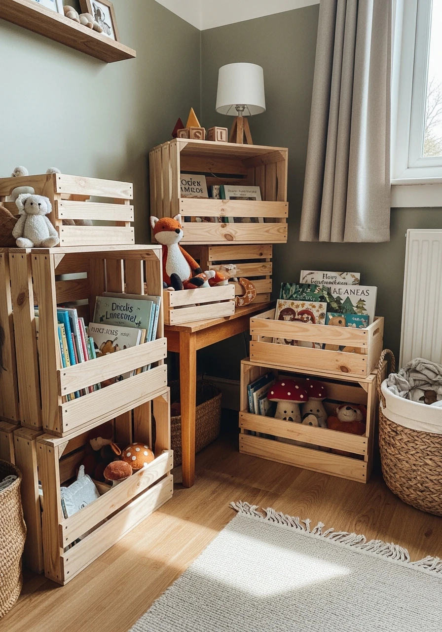 Wooden Crate Storage - 50 Affordable Ideas for the Perfect Woodland Nursery