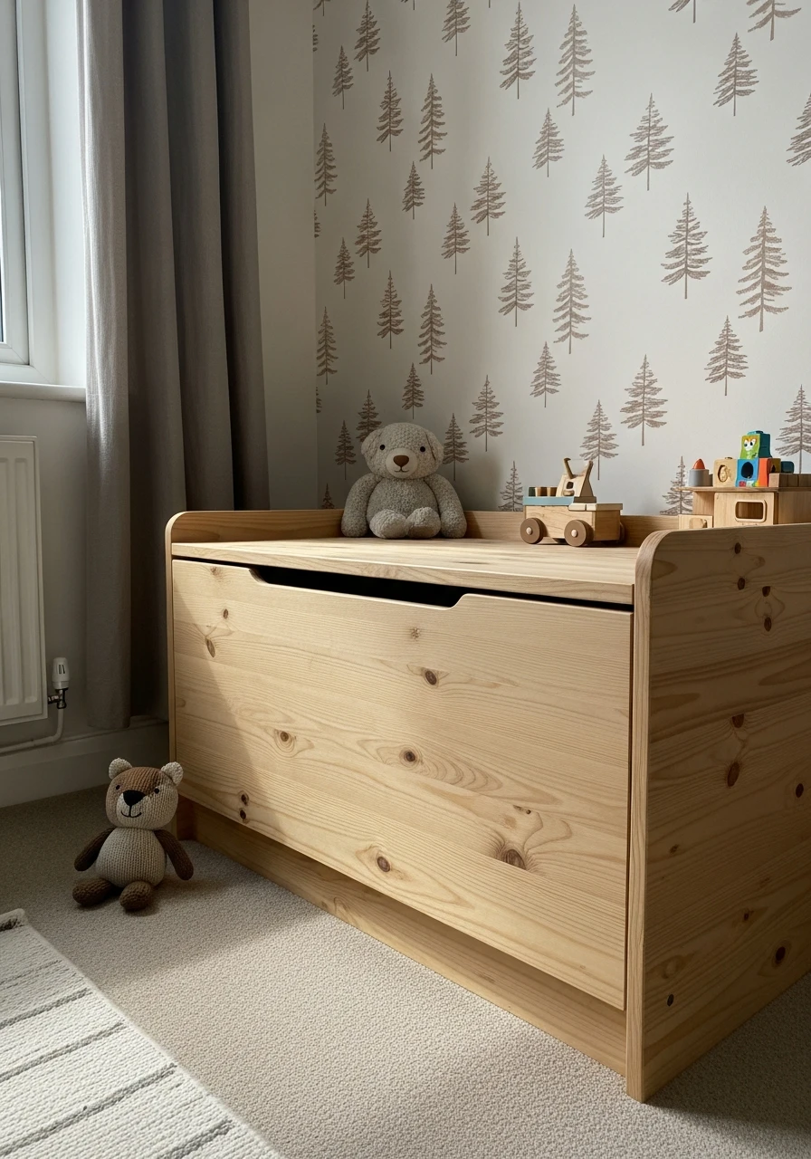 Natural Wood Toy Chest - 50 Affordable Ideas for the Perfect Woodland Nursery
