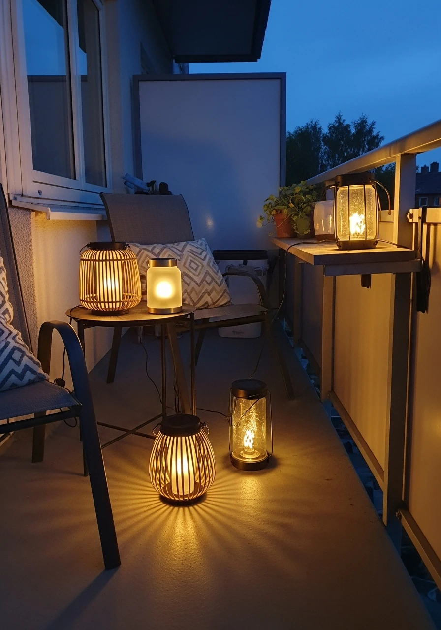 Solar Lantern Lighting - 50 Budget-Friendly apartment patio ideas That Look High-End