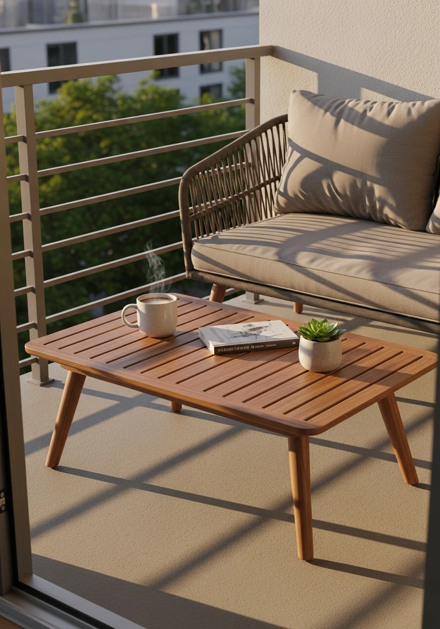 Coffee Table Setup - 50 Budget-Friendly apartment patio ideas That Look High-End
