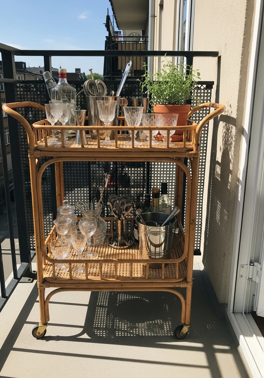 Patio Bar Cart - 50 Budget-Friendly apartment patio ideas That Look High-End