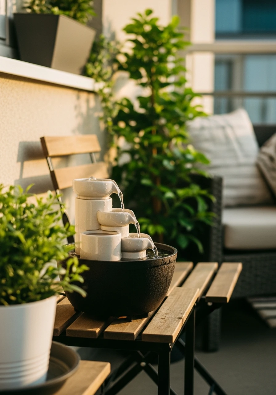 Balcony Water Feature - 50 Budget-Friendly apartment patio ideas That Look High-End
