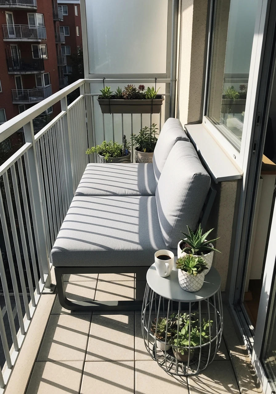 Compact Outdoor Sofa - 50 Budget-Friendly apartment patio ideas That Look High-End