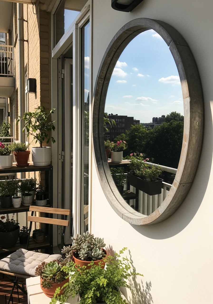 Outdoor Mirror Accent - 50 Budget-Friendly apartment patio ideas That Look High-End