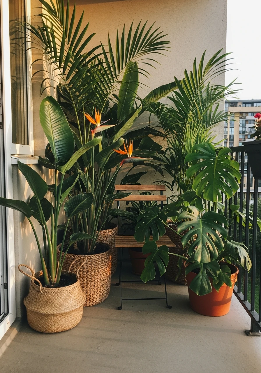 Tropical Plant Corner - 50 Budget-Friendly apartment patio ideas That Look High-End