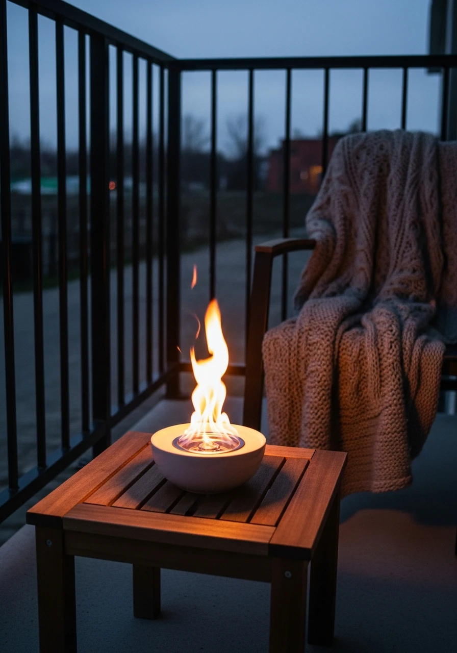 Compact Fire Pit Alternative - 50 Budget-Friendly apartment patio ideas That Look High-End
