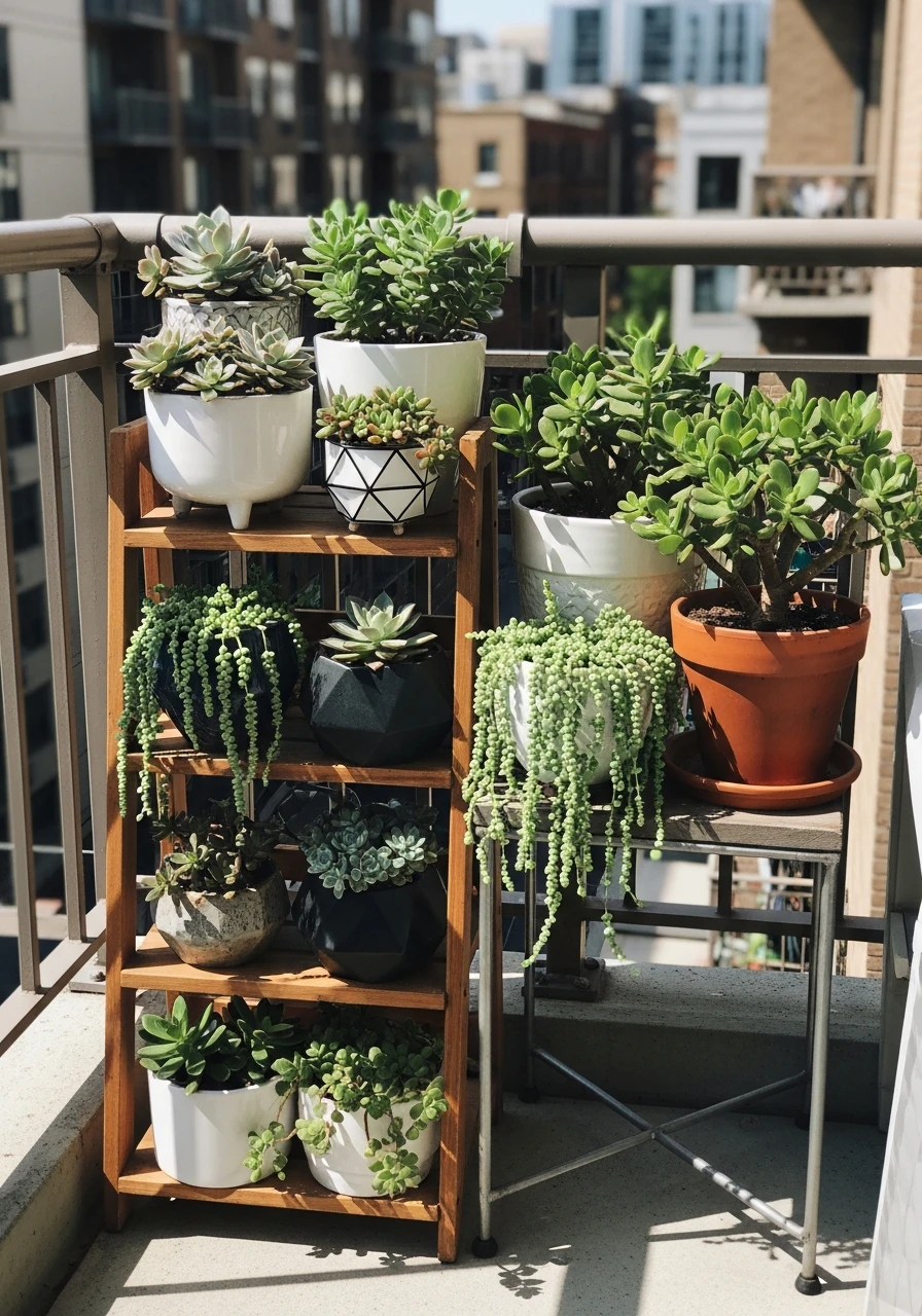 Succulent Display Collection - 50 Budget-Friendly apartment patio ideas That Look High-End