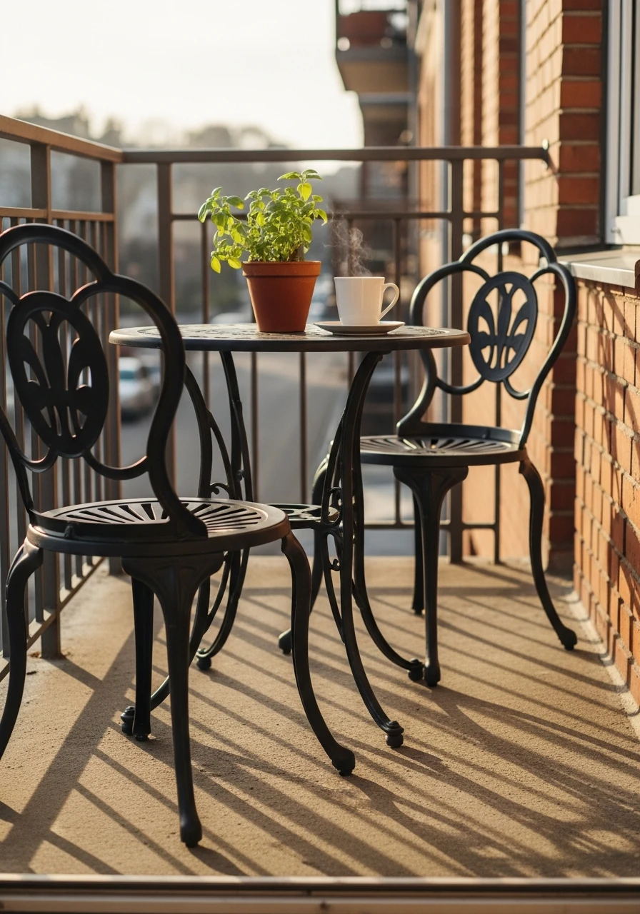 Compact Bistro Set - 50 Budget-Friendly apartment patio ideas That Look High-End