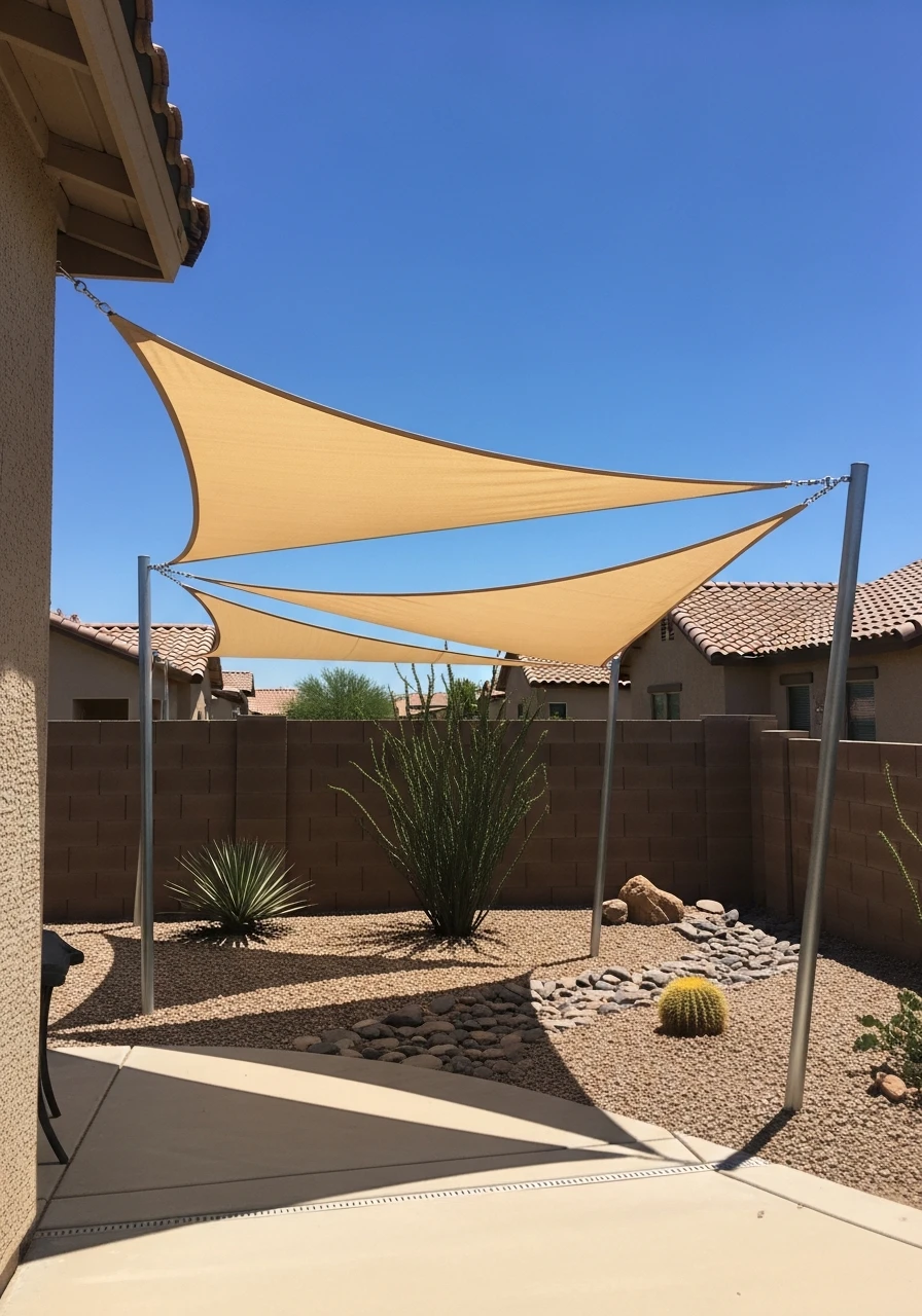 Install Simple Shade Sails - 40 Arizona Backyard Ideas That Beat the Heat on a Budget