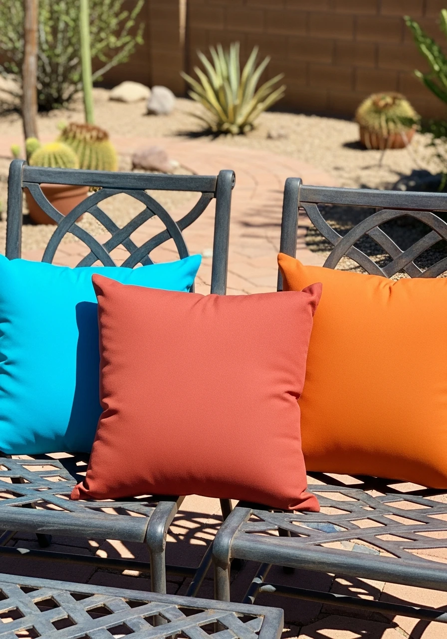 Add Bright Accent Pillows - 40 Arizona Backyard Ideas That Beat the Heat on a Budget