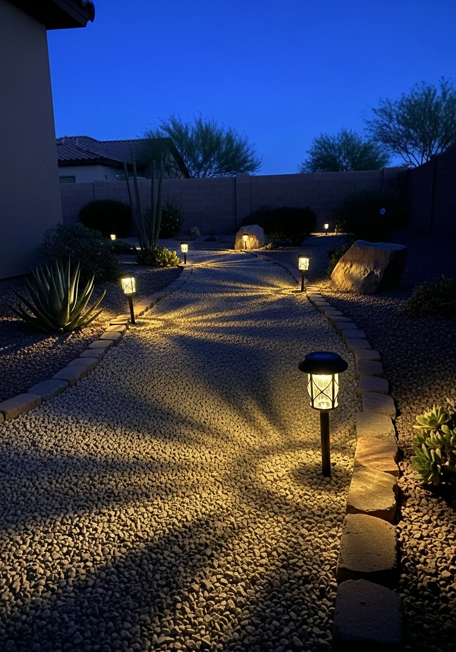 Solar Path Lights - 40 Arizona Backyard Ideas That Beat the Heat on a Budget