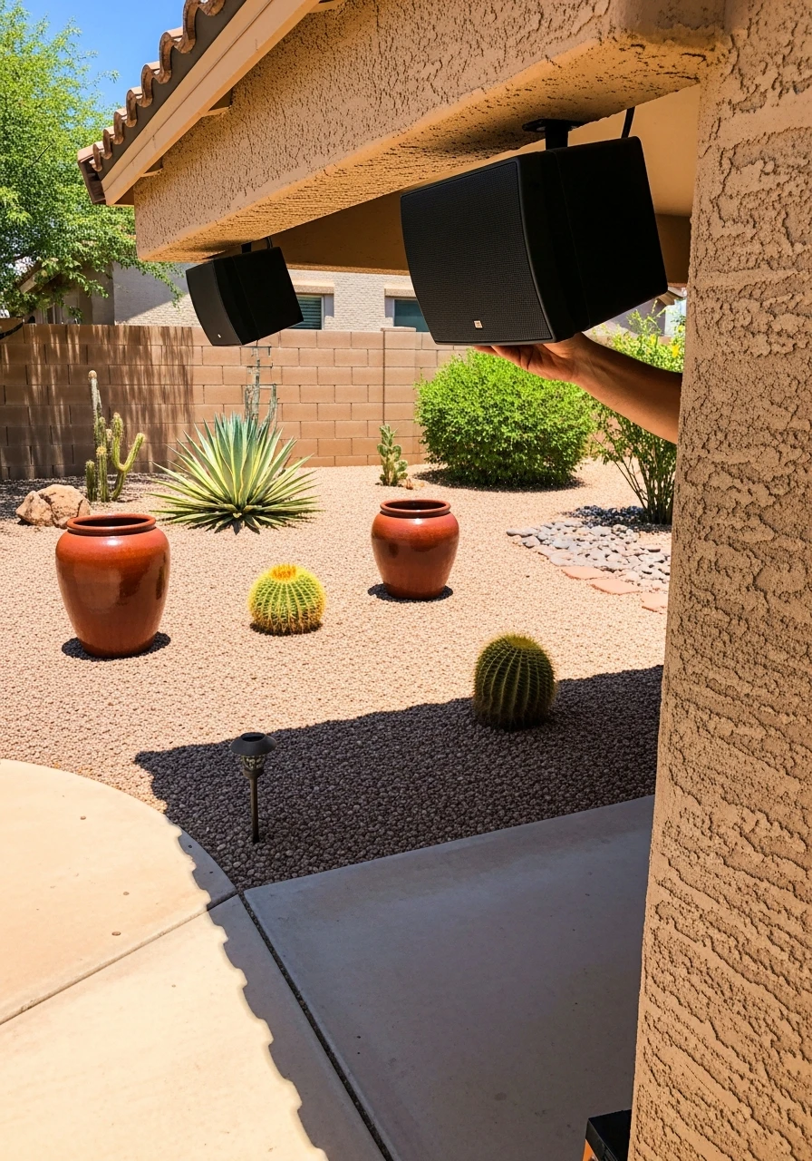 Install Outdoor Speakers - 40 Arizona Backyard Ideas That Beat the Heat on a Budget