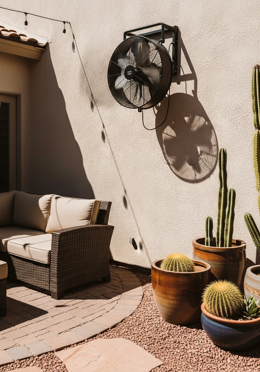 Wall Mounted Oscillating Fan - 40 Arizona Backyard Ideas That Beat the Heat on a Budget