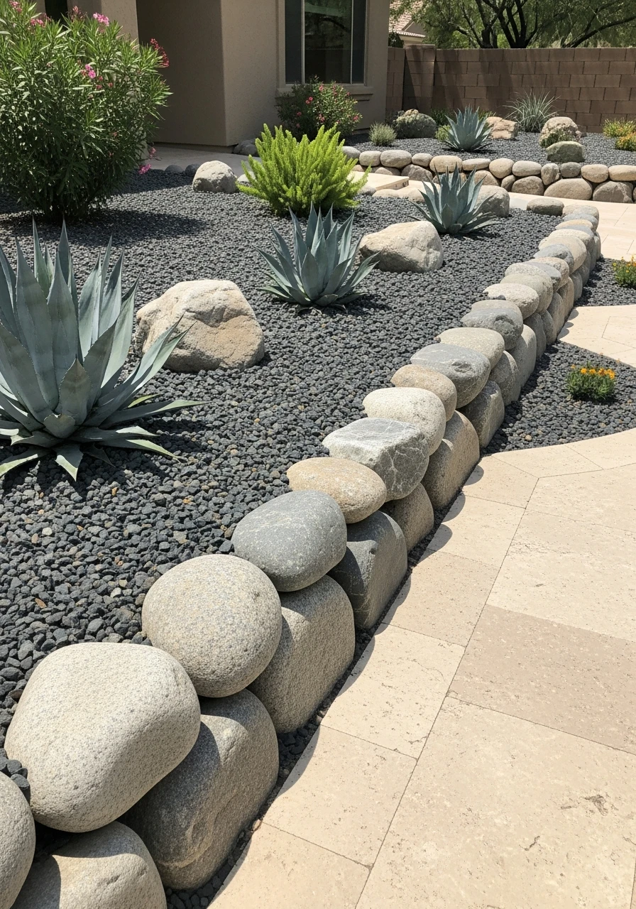 Use Large River Rock Borders - 40 Arizona Backyard Ideas That Beat the Heat on a Budget