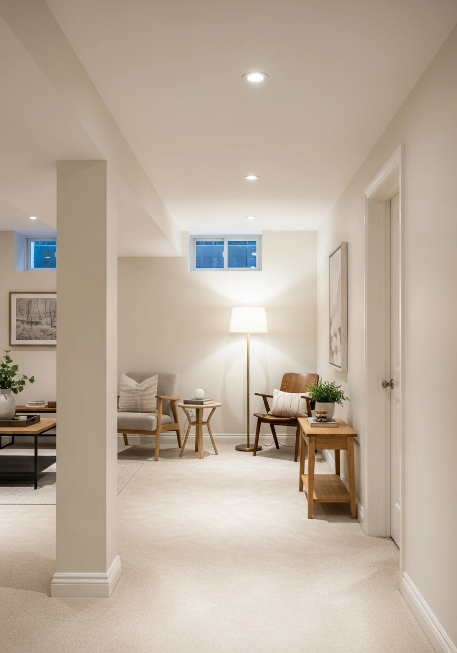 Creamy Off White Bright Basement Walls