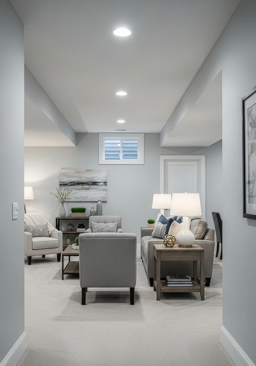 Pale Gray Clean Basement Style