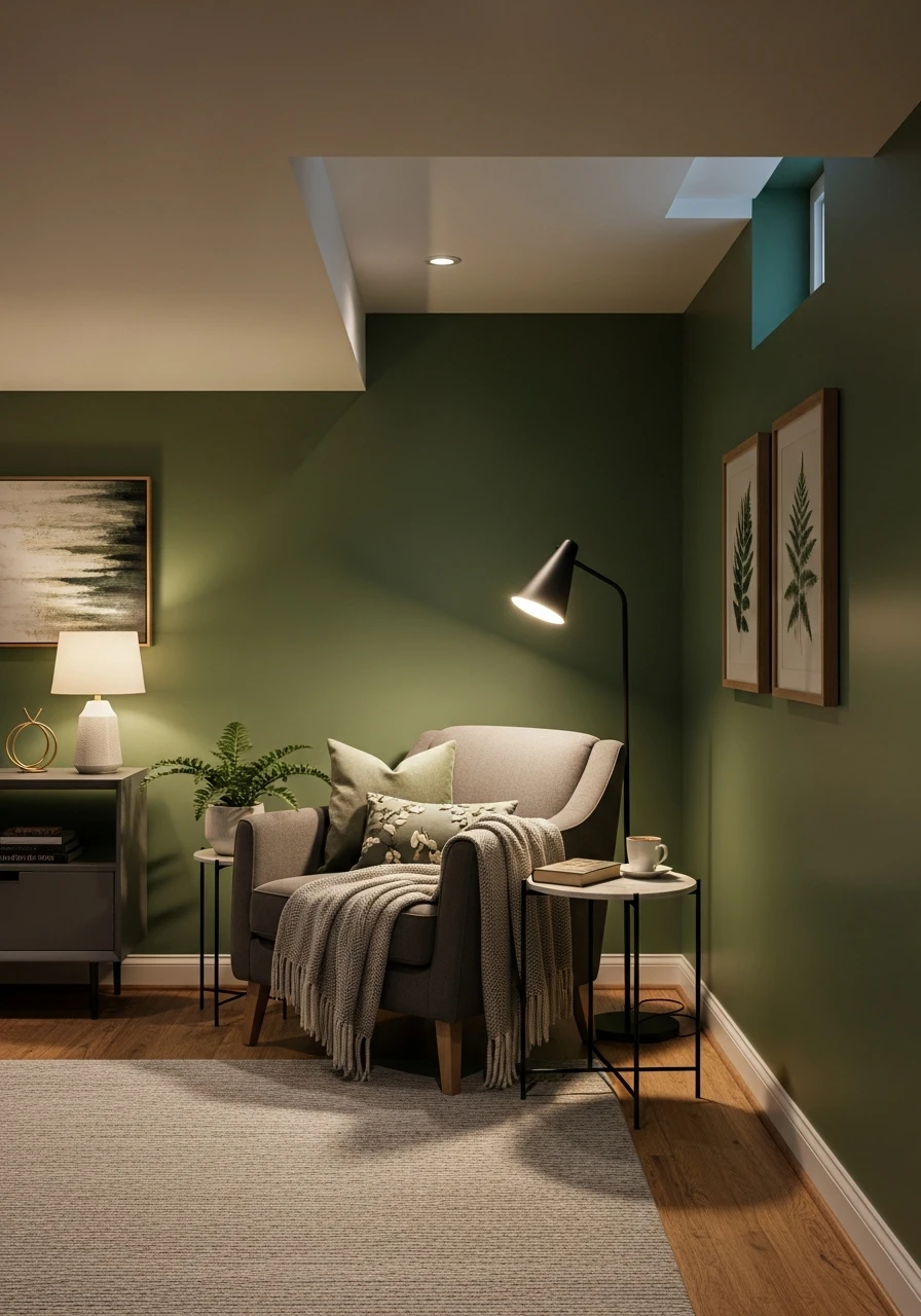 Muted Fern Green Cozy Basement