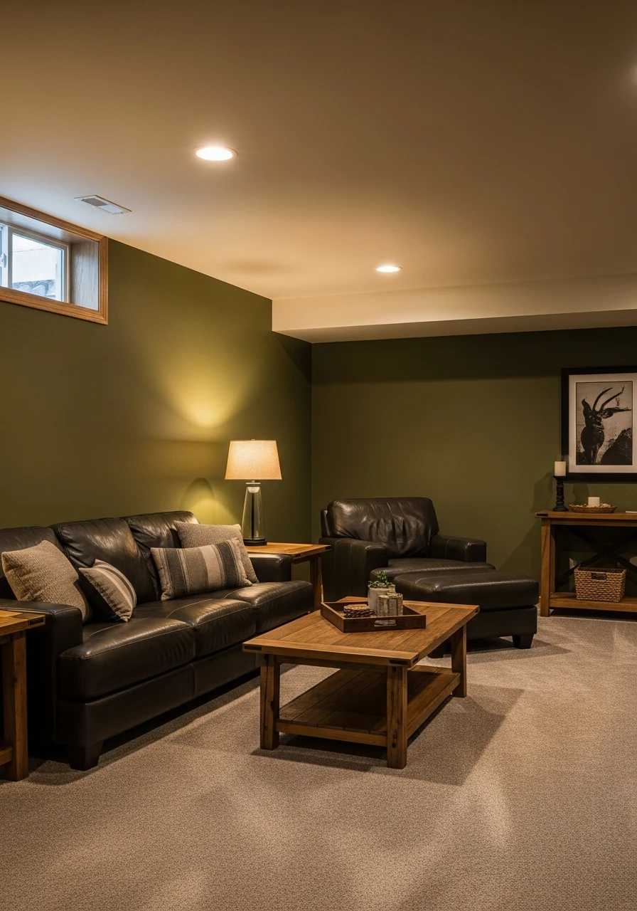 Olive Moss Earthy Basement Style