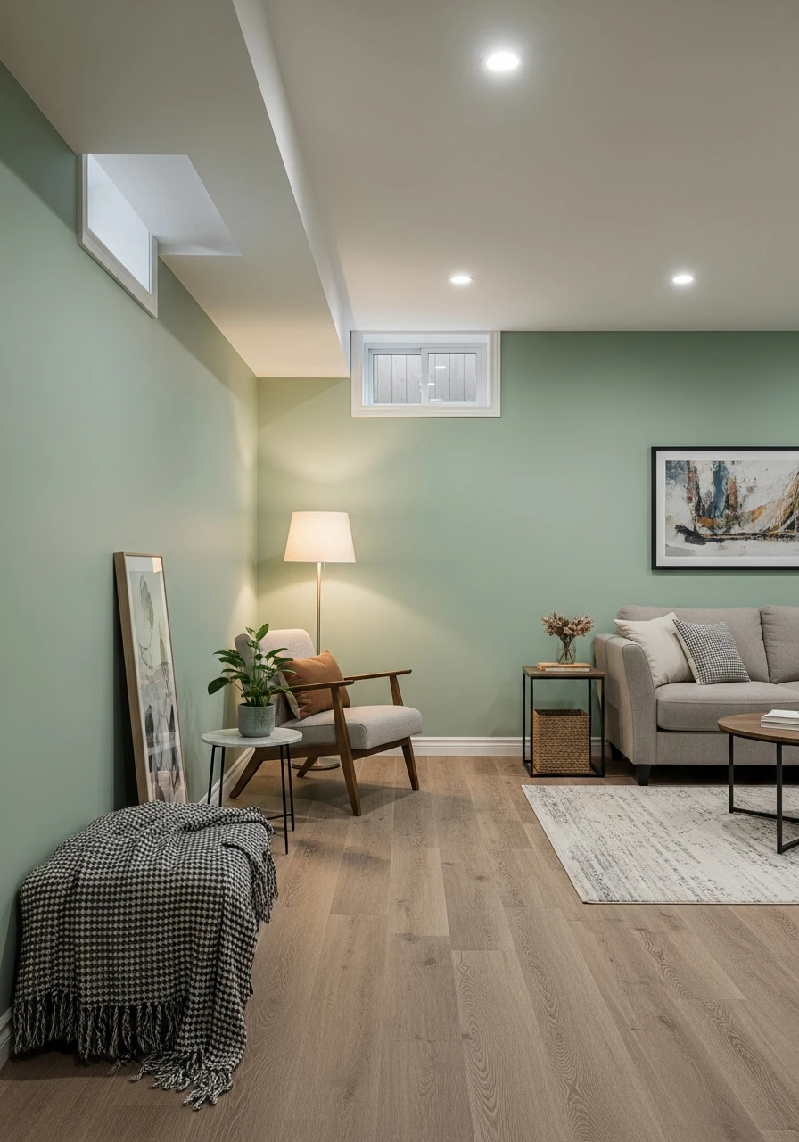 Sage Mist Light Green Basement Walls