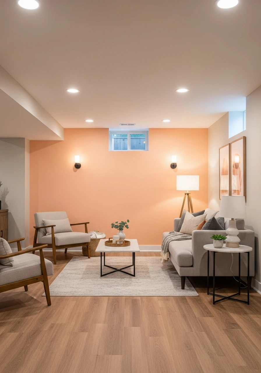 Peach Glow Bright Basement Accent