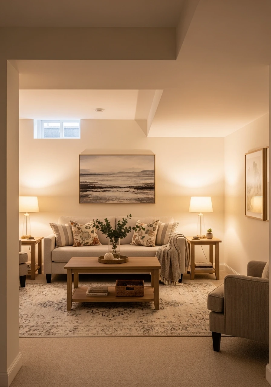 Buttercream White Cozy Basement Walls