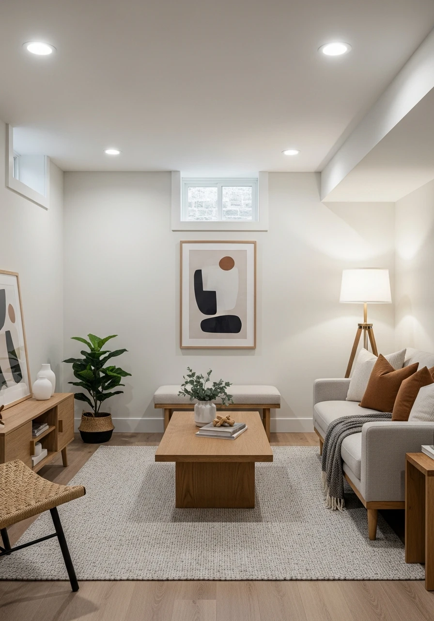 Alabaster White Modern Basement Neutral