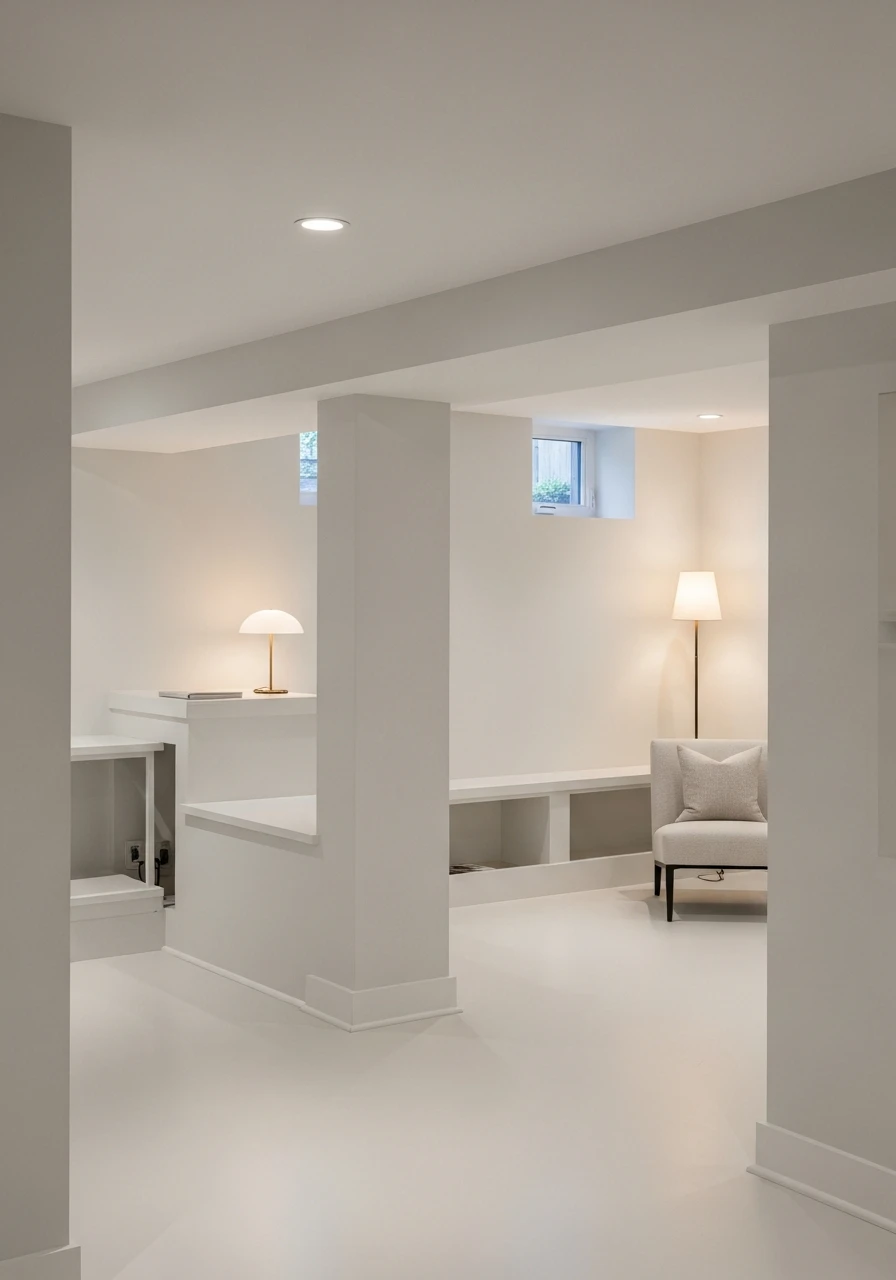 Soft Chalk White Minimal Basement Look