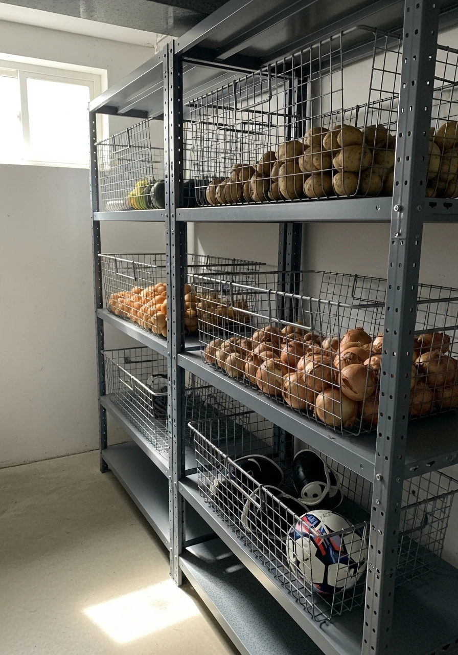 Deep Wire Basket Shelves - 45 Genius Basement Storage Ideas to Tidy Your Space