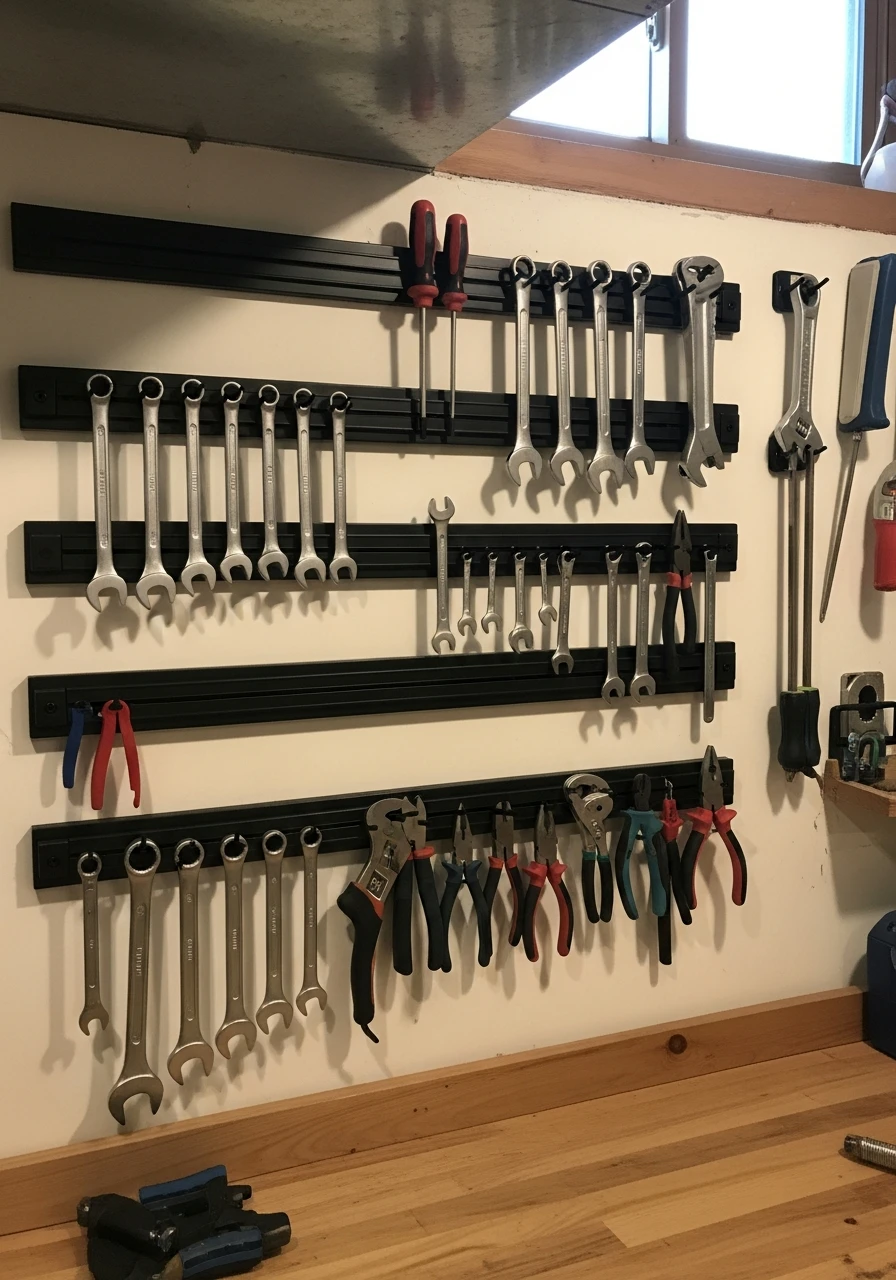 Magnetic Tool Strips - 45 Genius Basement Storage Ideas to Tidy Your Space