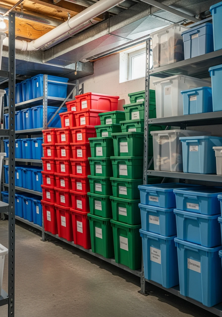 Color-Code Your Boxes - 45 Genius Basement Storage Ideas to Tidy Your Space