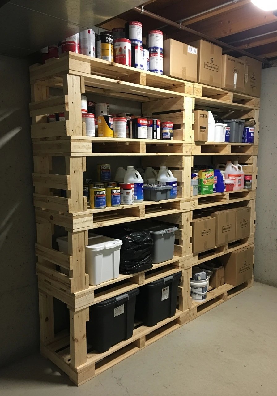 DIY Pallet Shelving - 45 Genius Basement Storage Ideas to Tidy Your Space