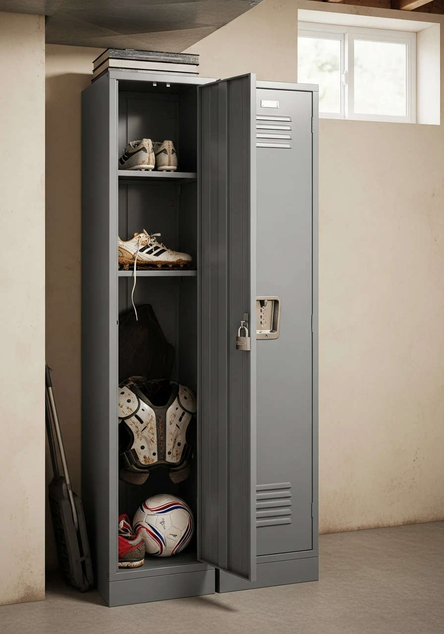 Slim Storage Lockers - 45 Genius Basement Storage Ideas to Tidy Your Space