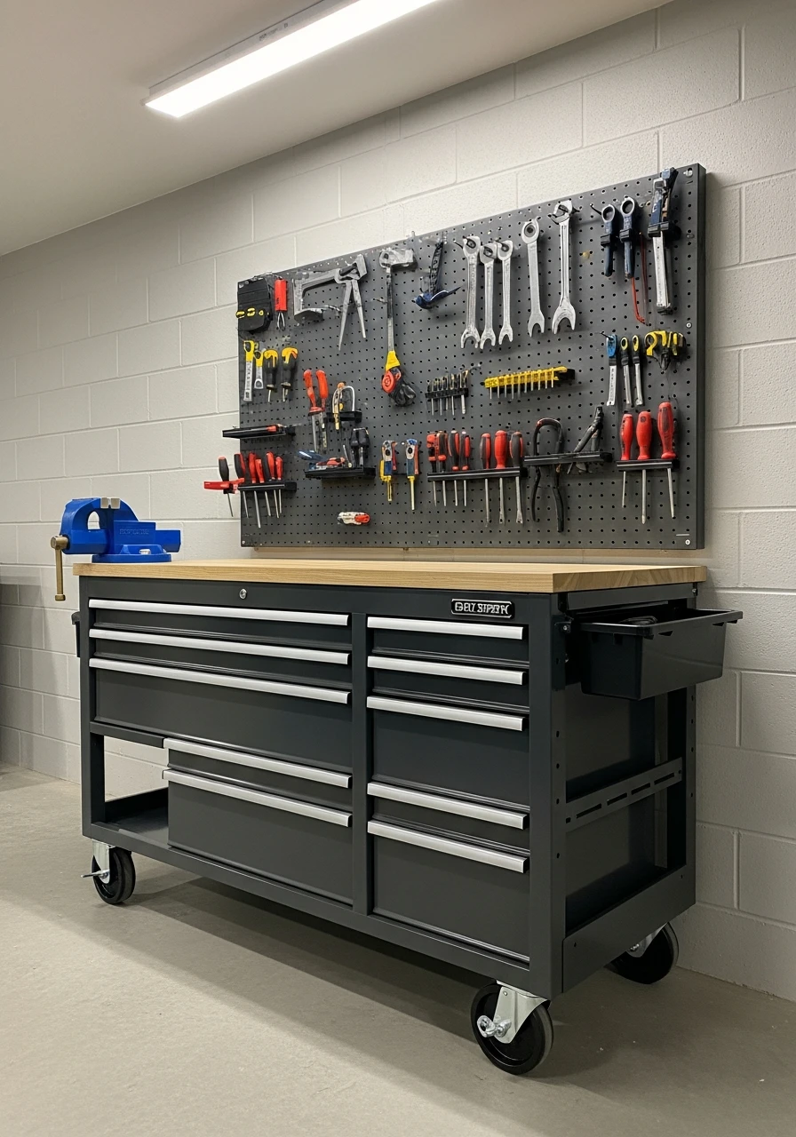 Mobile Workbench - 45 Genius Basement Storage Ideas to Tidy Your Space