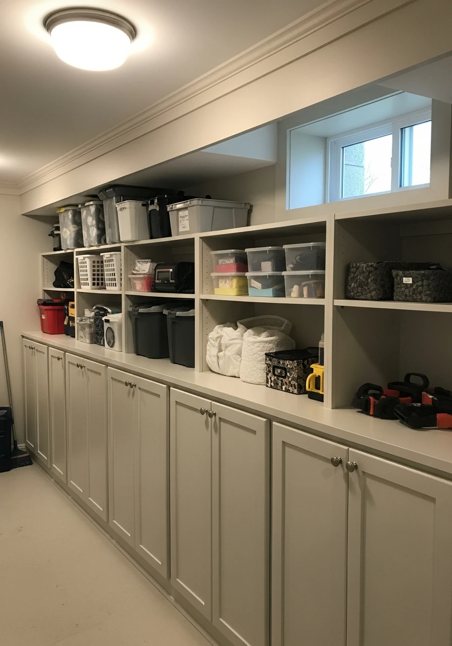 Faux Built-In Look - 45 Genius Basement Storage Ideas to Tidy Your Space