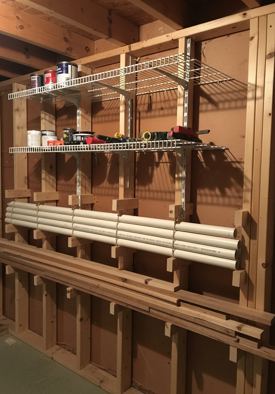 Utilize Wall Studs - 45 Genius Basement Storage Ideas to Tidy Your Space