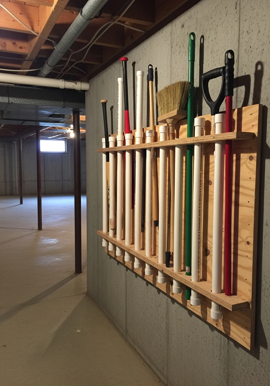 DIY PVC Pipe Storage Rack - 45 Genius Basement Storage Ideas to Tidy Your Space