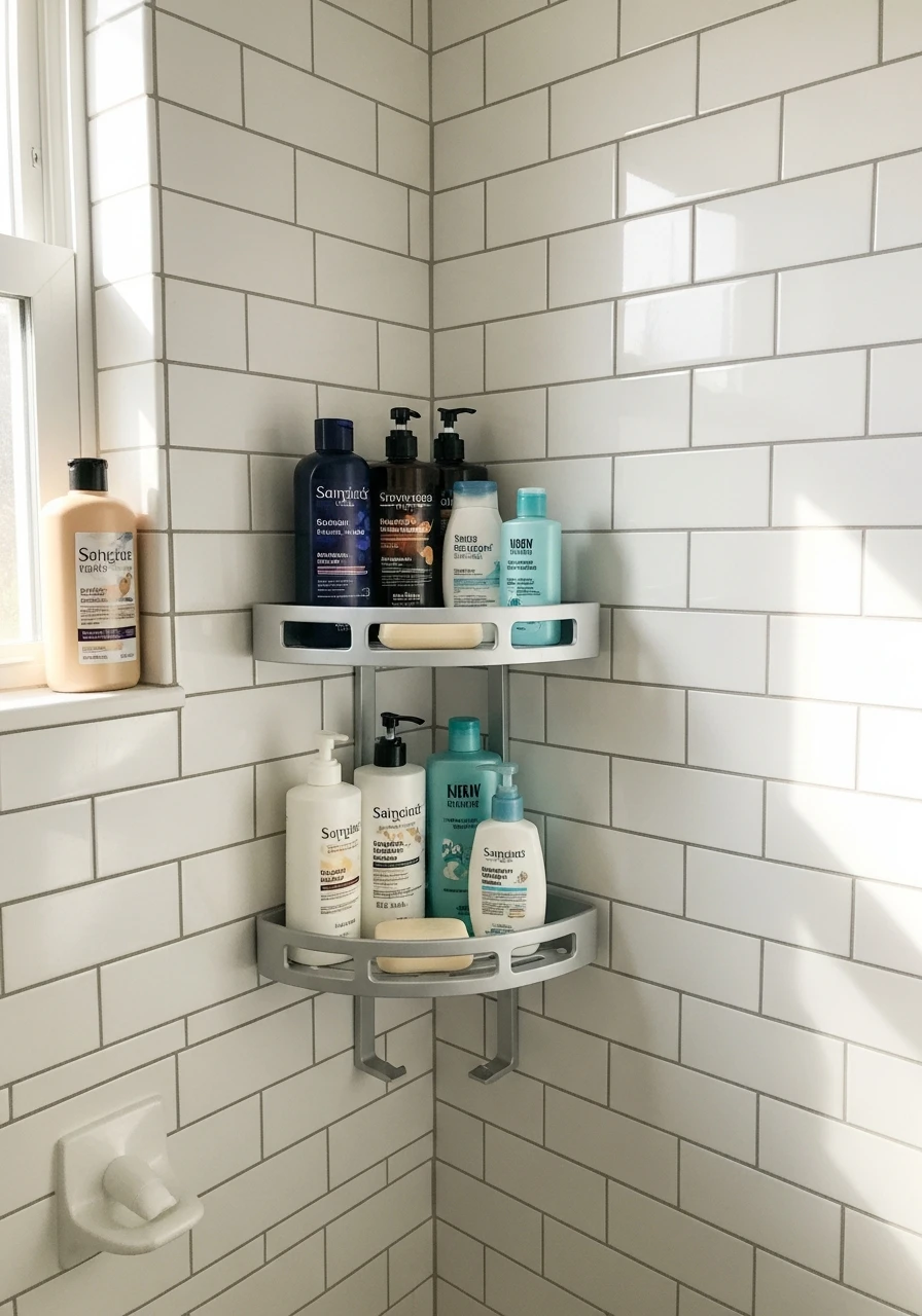 Corner Shower Shelves - 50 Genius Bathroom Storage Ideas That Look Expensive