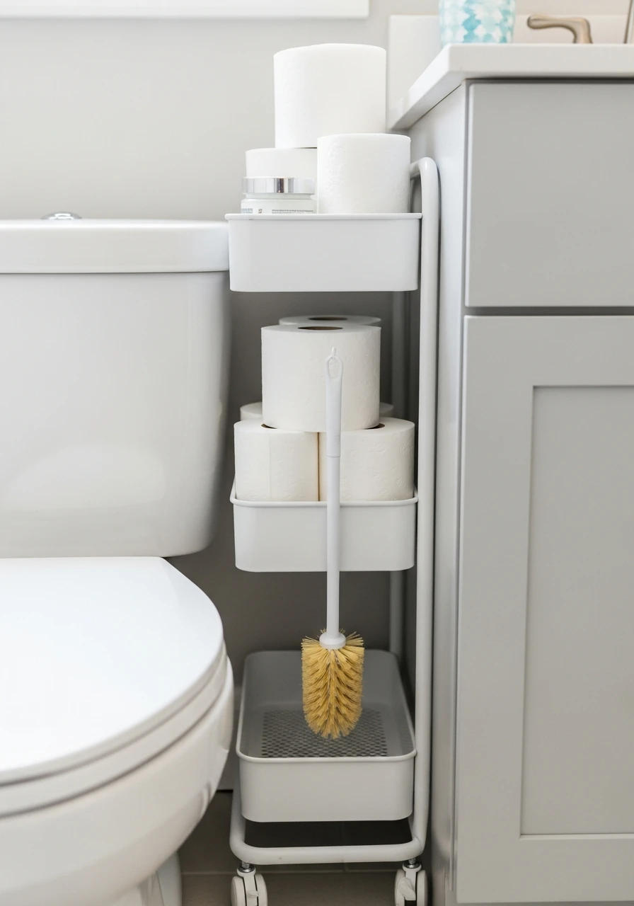 Slim Trolley Cart - 50 Genius Bathroom Storage Ideas That Look Expensive